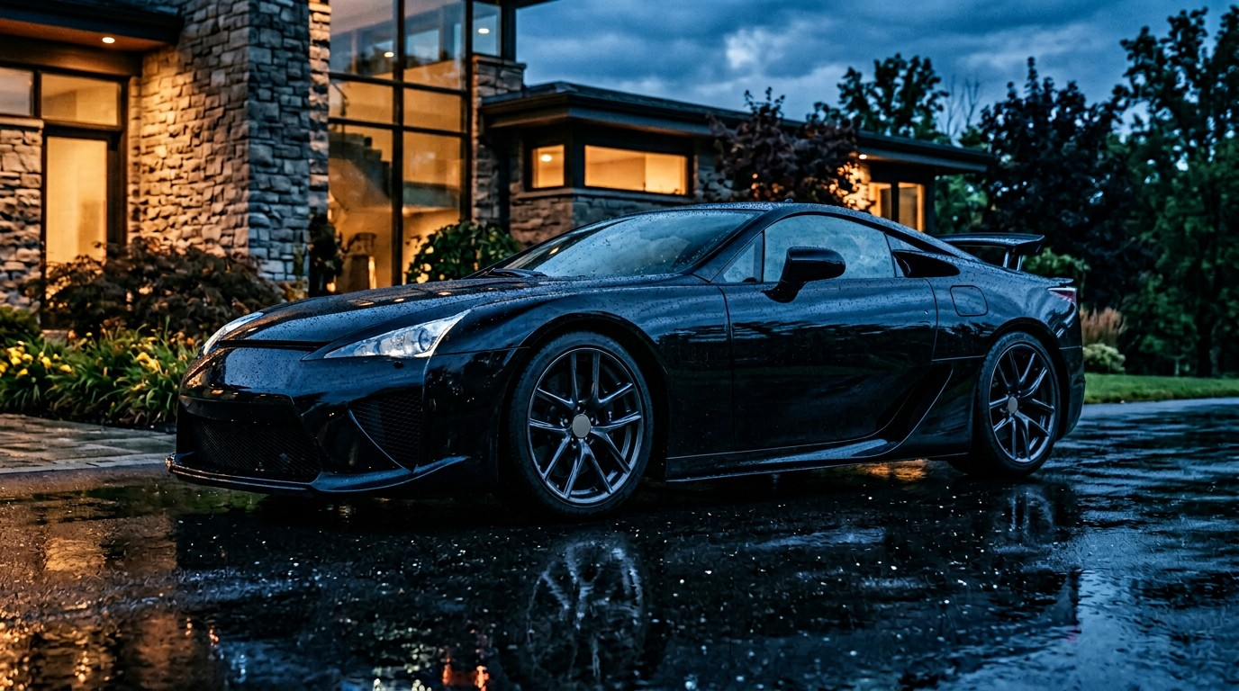 Glossy black luxury sedan after a Blue Motion exterior detail